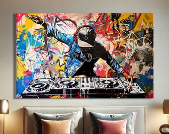 Dj Wall Art, Hip Hop Canvas Art, Music Room Decor Modern, Hip Hop