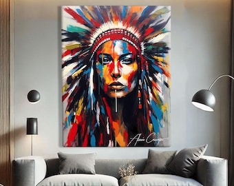 Arte murale nativa, stampa d'arte indigena, grande arte murale indiana, stampe su tela pop art, arte murale tribale
