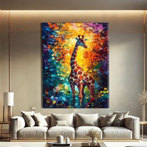 Arte de pared extragrande abstracto dorado, lienzo de jirafa, impresión artística de animales salvajes, póster abstracto de jirafa, regalo para amantes de los animales, decoración para el sofá