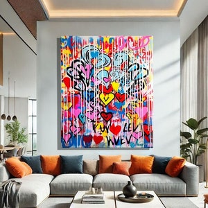 Graffiti Wall Art Canvas Abstract, Love Graffiti Canvas Art, Graffiti Art Original Painting, Graffiti Street Art Framed, Street Art Canvas