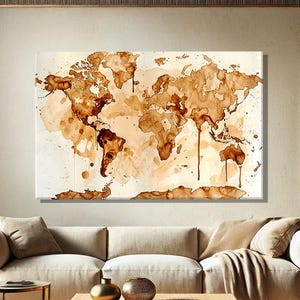 Stampa artistica da parete con mappa del mondo rustica, arredamento vintage per la casa, stampa artistica con mappa di viaggio, arredamento antico per la casa, stampa artistica da sopra il letto, regali geografici