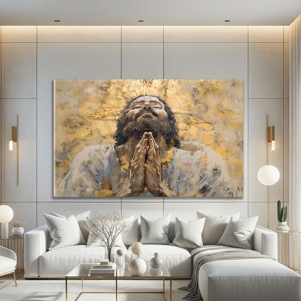 Jesus Praying Painting, Abstract Christian Art Prints Landscape, Abstract Religious Art Prints Catholic Art Canvas, Gift For Boyfriend Home