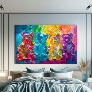 Gummibärchen Kunstdruck, Candy Dekor, Pop Culture Wandkunst, Pop Art Leinwand, Gummibärchen Wandkunst, leuchtende abstrakte Kunst, bunte Pop Art Wandkunst