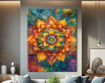 Mandala-Wandbild aus Holz, groß, abstrakter indischer Kunstdruck, Mandala-Gemälde, vertikales Zen-Wandbild, spirituelles Geschenk für ein neues Zuhause