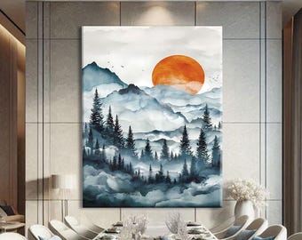 Moody Forest Art Print, Mountain Wall Art Framed, Moody Art Print, Zen Wall Art Print, Meditation Decor Home, Tranquil Wall Art Canvas