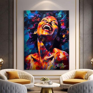 Black Girl Art Canvas, Extra Large Wall Art Abstract, Black Girl Painting, Colorful Wall Art Prints, African American Art Canvas, Woman Gift