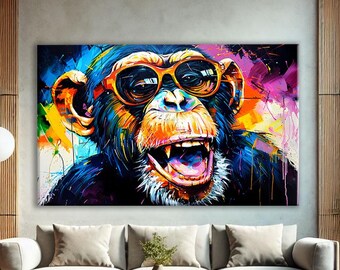 Sarcastic Wall Art Print, Quirky Wall Decor Framed, Teen Room Wall Art Canvas, Funny Animal Wall Art, Monkey Art Print