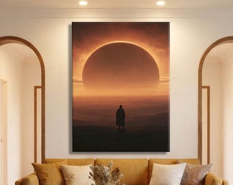 Surreal Wall Art Canvas, Sci Fi Art Print Large, Fantasy Wall Decor Framed, Mystical Wall Art Landscape, Saturn Art Print