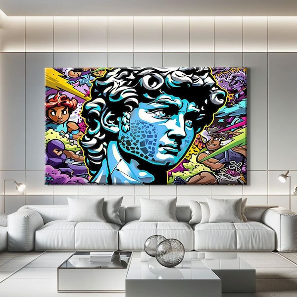 Graffiti Pop Art Canvas Painting, Graffiti Wall Decor, Pop Art Wall Decor, David Michelangelo Wall Art, Above Bed Decor Modern