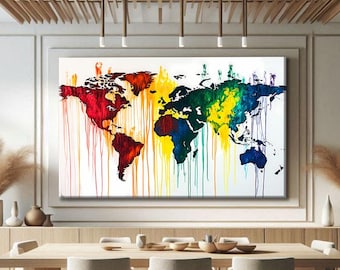 World Map Wall Art Framed, Classroom Decor Canvas, World Map Canvas Art, Map Prints, Educational Wall Art Decor