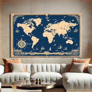 Nautical Decor Gallery Wall, World Map Art Canvas, Vintage Wall Art Canvas Prints, Antique Decor, Retro Art Prints, Gift For Traveler