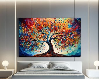 Colorful Tree of Life Canvas Wall Art, Yggdrasil Painting, Spiritual Wall Art, Abstract Nature Painting, Celtic Wall Art, Home Gift Decor