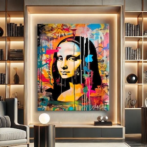 Mona Lisa Wall Art, Large Graffiti Art Canvas, Colorful Street Art Painting, Mona Lisa Print, Graffiti Wall Art Print, Street Art Print