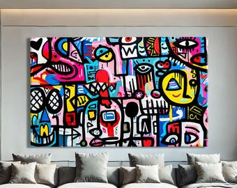 Pop Art Print For Bedroom, Colorful Graffiti Art Prints, Street Art Canvas Print Large, Modern Pop Art Canvas Print, Above Couch Decor