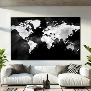 Large World Map Wall Art Framed, Over The Bed Wall Decor Abstract, Map of the World Canvas, Oversized Wall Art Prints, Travel Lover Gift