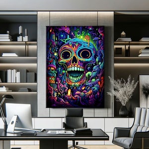 Psychedelic Art Print, Pop Art Wall Art Large, Graffiti Wall Art, Pop Culture Art Print, Skull Print On Canvas, Aesthetic Prints For Room