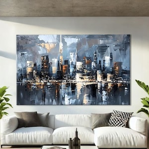 New York City Wandkunstdrucke, Überbett-Dekordrucke, übergroße Wandkunst abstrakt, New York Skyline Kunstdruck, NYC Druck horizontal