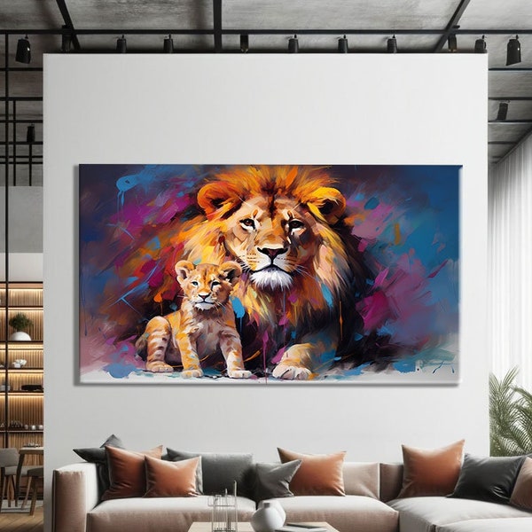 Pop Art Lion Art Canvas Large, Colorful Animal Art Prints, Lion Print Canvas, Animal Wall Art Framed, Housewarming Gift For First Home