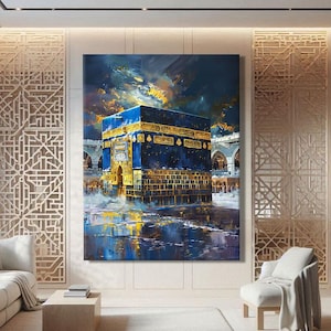 Kaaba Art Print, Mecca Wall Art, Islamic Painting, Kaaba Wall Art, Mecca Poster Canvas, Islam Wall Art Frame, Muslim Gifts For Men