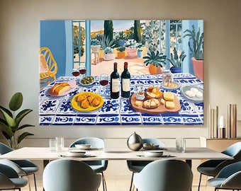 Arte de parede para cozinha italiana, decoração para casa toscana, impressão de arte mediterrânea, arte de parede com tema de vinho, arte grande para sala de jantar.