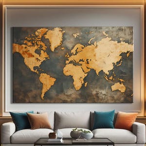Large World Map Wall Decor, Abstract World Map Art Print, Map Of The World Wall Art Framed, Above Couch Decor, Gift For Traveler