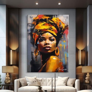 African American Wall Art For Living Room, Large Abstract Painting Canvas, African Canvas Art, Black Woman Painting Art, Above Bed Wall Art