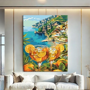 Küsten-Wand-Dekor für Esszimmer, Cocktail-Druck La Dolce Vita, nautische Dekor für Wand Orange, Cocktail-Poster, mediterraner Kunstdruck