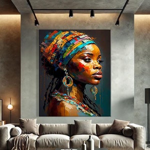 Afroamerikanische Wandkunst Leinwand, Extra große Wandkunst Abstrakt, Afrikanische Frau Malerei Druck, Pop Art Leinwanddruck Afrikanische Frau Kunstdruck
