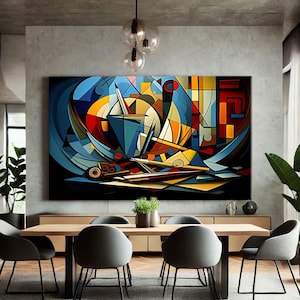Modern Abstract Art Canvas, Luxury Painting, Vibrant Art Prints, Colorful Geometric Art Print, Cubism Wall Art, Above Bed Wall Decor