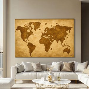 Wereldkaart canvas frame, vintage kaartprints, antieke decoratie boerderij, wereldkaartprints, reiskaartdecoratie, kunst boven het bed, aardrijkskunde cadeaus