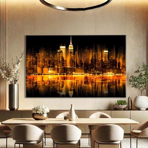 New York Wall Art Framed, Gold Abstract Art, NYC Skyline Art, Urban Wall Art For Living Room, Modern Luxury Print
