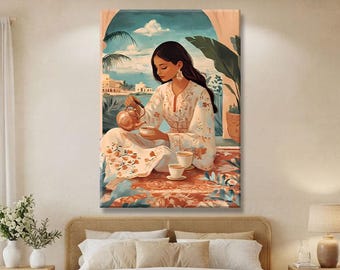 Oriental Wall Art Framed, Moroccan Art Print, Boho Wall Decor Canvas, Woman Wall Art Modern, Ethnic Art Print, Arabic Wall Decor