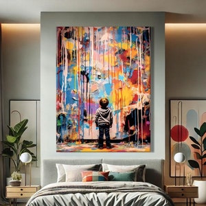 Arte de pared de graffiti imprimible, impresión de arte urbano, dormitorio de decoración de pared sobre la cama, lienzo de arte de graffiti, arte de pared urbano, arte de pared moderno grande