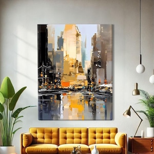 NYC Wall Art Framed, Cityscape Art Print, New York City Wall Decoration, Abstract New York Painting, Abstract Modern Art Canvas Painting