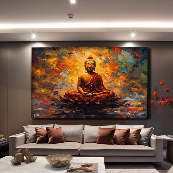 Buddha Canvas Painting, Yoga Artwork, Meditation Art Print, Buddha Wall Art Landscape, Buddhist Wall Decor, Yoga Wall Art Lotus, Home Gift
