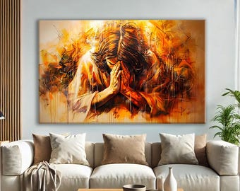 Jesus Christ Wall Art Modern, Abstract Christian Art Canvas Large, Faith Wall Decor, Spiritual Wall Art Framed, Catholic Art Prints