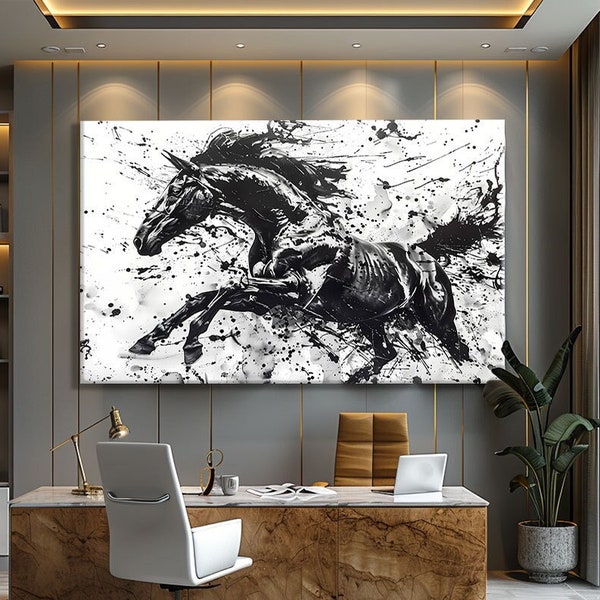 Horse Black And White Print On Canvas, Abstract Horse Art Print Living Room, Wildlife Wall Art Prints, Abstract Animal Painting Wall Art