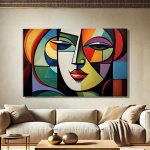 Abstrakter Frauen-Kunstdruck, Kubismus-Wandkunst, zeitgenössischer Kunstdruck, abstrakter Gesichts-Kunstdruck, abstrakte geometrische Gesichtskunst, Wanddekoration für Mädchenzimmer