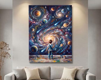 Galaxy Wall Art Modern, Solar System Art Print, Space Wall Decor Kids Room, Cosmic Wall Art Framed, Planets Art Print, Statement Wall Decor