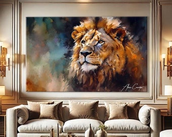 Abstract Painting On Canvas Large, Lion Print Wall Art Trendy, Abstract Canvas Art Original, Animal Art Print, Lion Wall Art Print Abstract