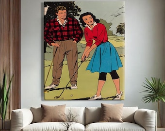 1950s Wall Art Vintage, Mid Century Modern Art Print, Golf Wall Art Framed, Vintage Pop Art Prints, Americana Home Decor