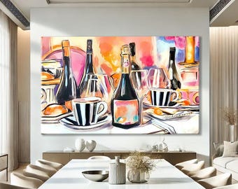 Abstract Pop Art Canvas, Bar Wall Art Framed, Cocktail Bar Decor, Restaurant Decor Wall Art, Wine Art Print, Champagne Wall Art Framed