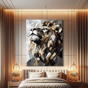 Abstract Lion Art Framed, Wildlife Prints for Living Room, Abstract Safari Wall Art, Majestic Lion Print, Wildlife Art Prints, Above Bed Art