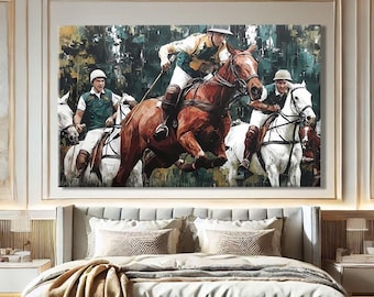 Polo Wall Art Horizontal, Horse Artwork Framed, Masculine Wall Decor Vintage, Equestrian Wall Art Canvas, Equine Decor