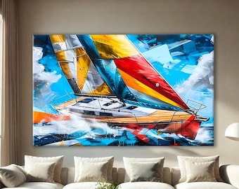 Seascape Art Print, Sailboats Painting Print, Sailing Artwork, Nautical Prints, Sailboat Canvas Wall Art Above Bed Decor, Sailboat Gift