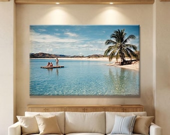 Tropical Wall Art Canvas, Beach Art Print Horizontal, Summer Wall Decor Vintage, Photography Wall Art Coastal, Palm Tree Print