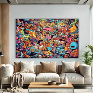 Impresiones coloridas de arte pop, pintura con garabatos, decoración de pared de Hypebeast, arte de pared pop imprimible, arte de pared con garabatos, decoración de arte pop para sala de estar