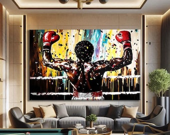 Boxing Wall Art Modern, Graffiti Art Canvas Framed, Gym Wall Decor Motivational, Sports Wall Art, Street Art Print Large