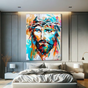 Stampa di Gesù, arte murale cristiana moderna e contemporanea, stampa d'arte astratta di Gesù, grande stampa murale Pop Art di Gesù, tela Pop Art moderna