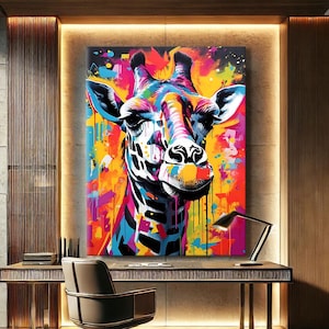 Pop Art Giraffe Leinwand gerahmt, Giraffendrucke, Abstrakte Graffiti Leinwand Wandkunst, Moderne Street Art Drucke, Graffiti Art Leinwand